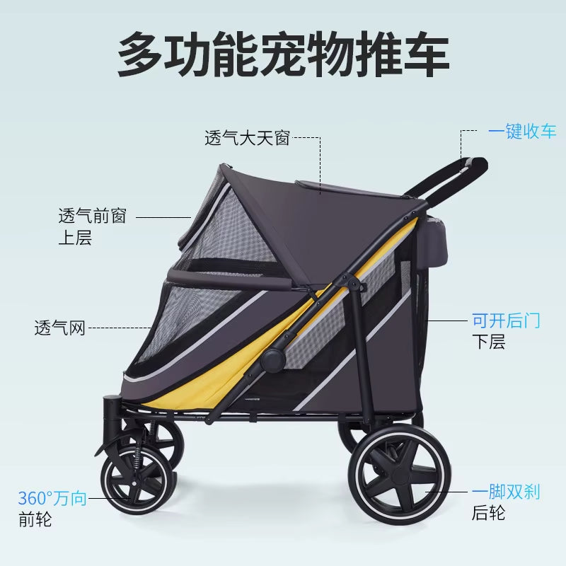 Dog Stroller for Medium Dogs Foldable Dog Transporter Outdoor Travel Dog Cat Trolley Dog Pull Cart Large Space Load-Bearing 60KG