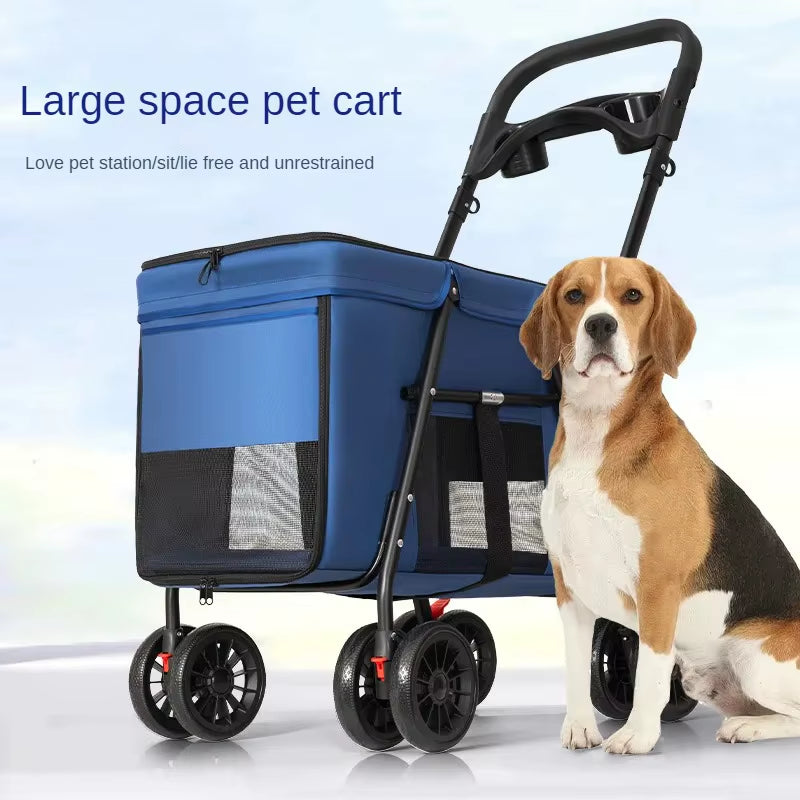 Medium to Large-Sized Dog Pet Cart Dog Cat Teddy Baby Stroller for Outdoor Use Small Pet Cart Lightweight and Foldable