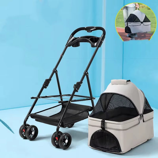 Lightweight Outing Pet Stroller Pull Rod Detachable and Detachable Puppy Stroller Suitable for Small Dogs and Cats
