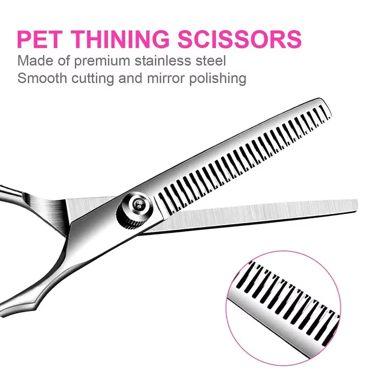 Premium Titanium Coated Dog Grooming Scissors with Safety round Tips - Professional Grade Kit for Precise and Safe Trimming
