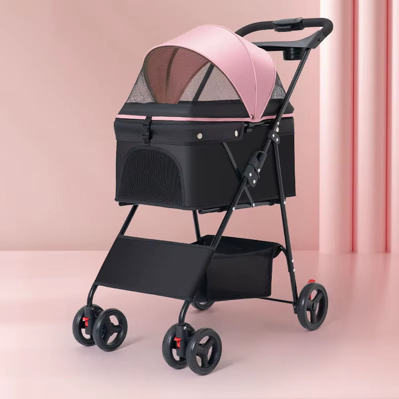 Pet Stroller Foldable Dog Walking Cat Stroller with Storage Basket Collapsible Puppy Jogging Pet Cart for Daily Pet Supplies