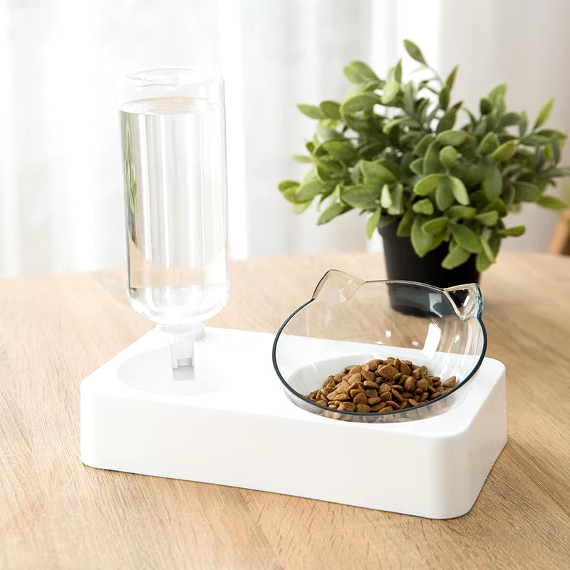 Pet Feeder 2-In-1 Pet Feeding Bowl Dog Cat Automatic Water Dispenser with Removable Stainless Steel Bowls Pet Supplies