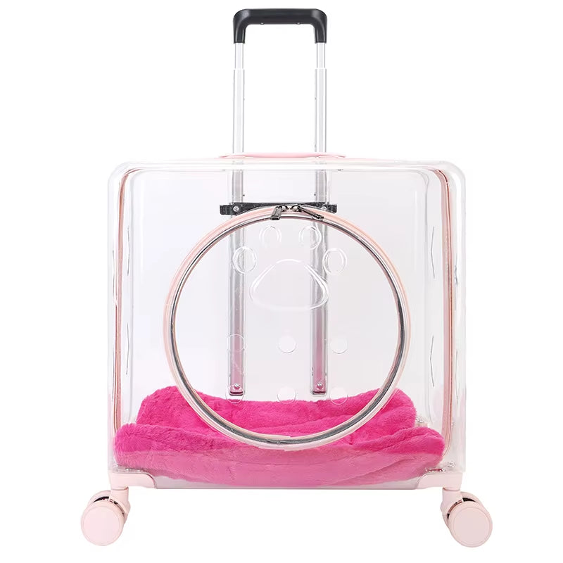 Large Luxury Square Pet Carrier Bag Travel Trolley Transparent Cat Dog Universal Wheel Rolling Carrier Trolley Case