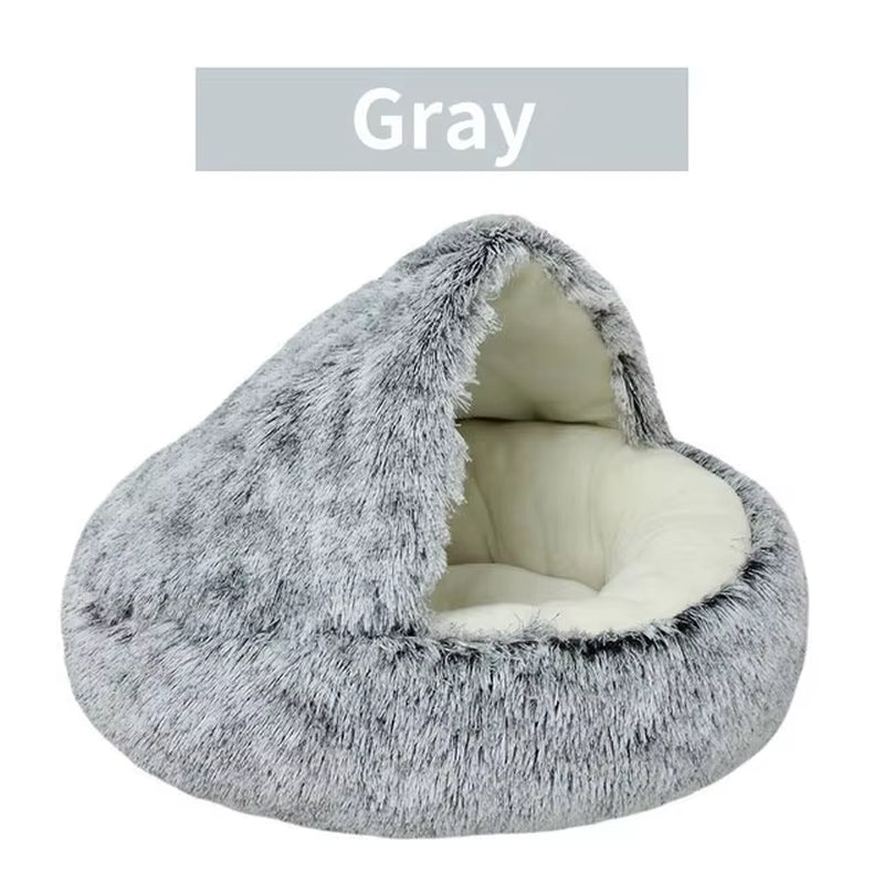 Soft Plush Pet Bed with Cover round Cat Bed Pet Mattress Warm Cat Dog 2 in 1 Sleeping Nest Cave for Small Dogs