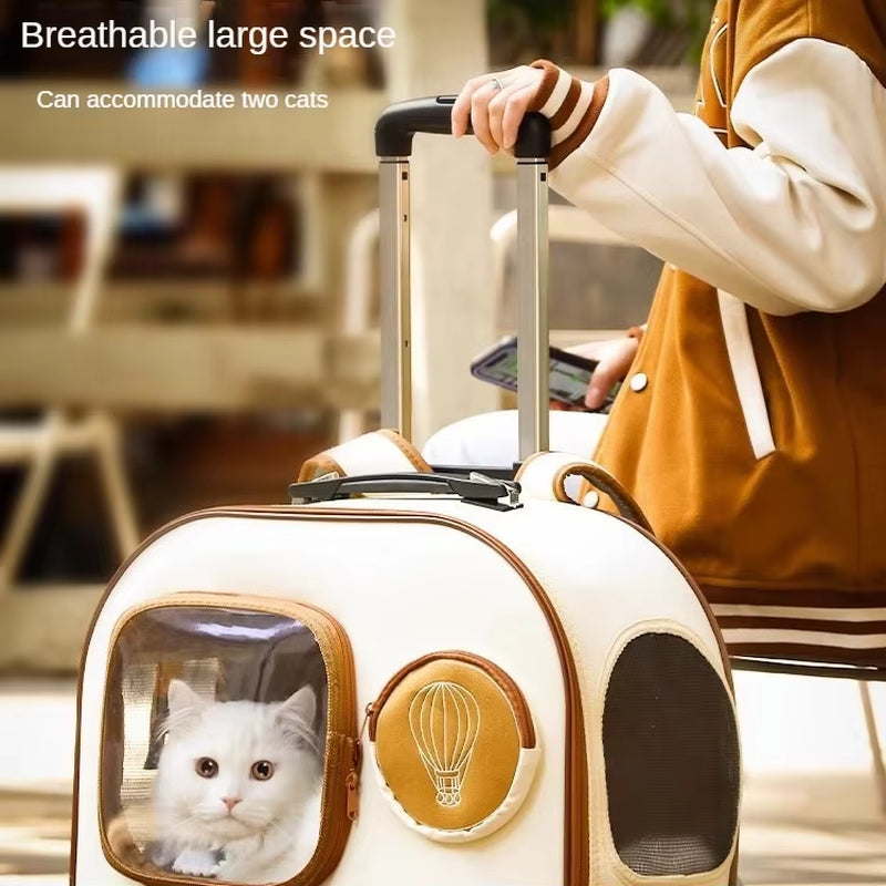 Pets Go Out with Portable Trolley Cases Pet Carrier with Wheels Suitcases Small Dogs Cats Pet Cat Travel Carrier for Out Going