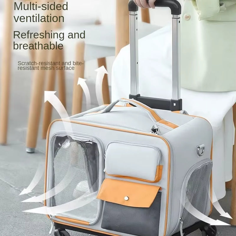 Pets Go Out with Portable Trolley Cases Pet Carrier with Wheels Suitcases Small Dogs Cats Pet Cat Travel Carrier for Out Going