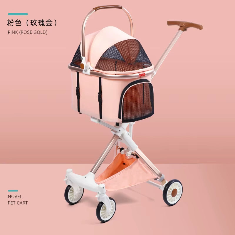 Luxury Pet Stroller Light Dog Carrier Pet Pram 4 Wheels 2 in 1 Foldable Pet Cat Travel Stroller for Small Medium Dog