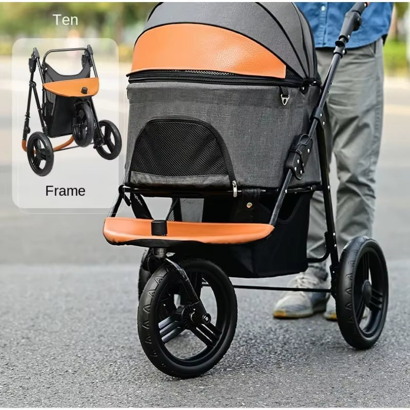 Lightweight and Portable Pet Stroller for Medium and Large Dogs Cats, Foldable and Detachable Outdoor Pet Cart for Walking