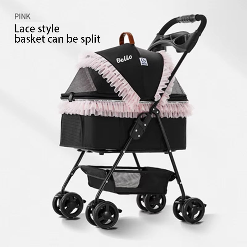 Pet Stroller for Dogs Cats Luxury Dog Carrier Strollers Breathable Travel Stroller Pushchair Separation Four-Wheeled Strollers