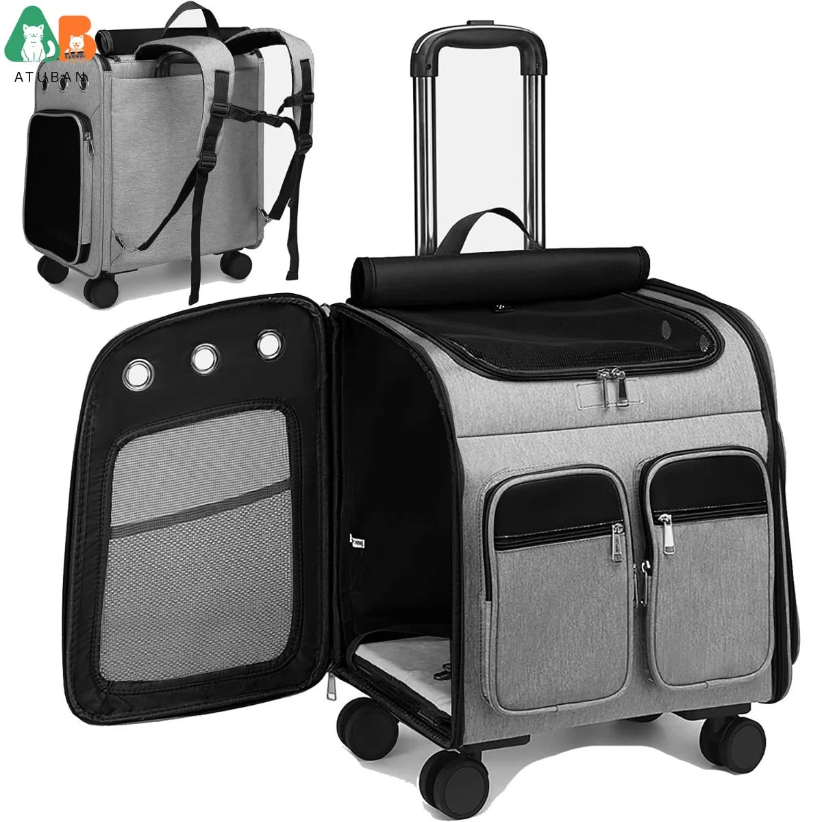 Wheeled Pet Carrier Backpack Pet Stroller, Travel Carrier, Car Seat for Small Dogs Cats Puppies, Comfort Cat Backpack