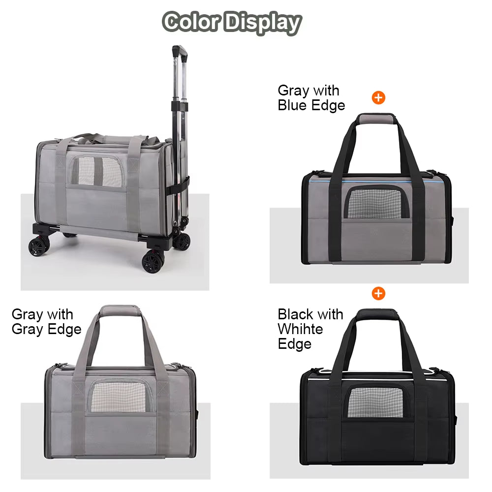 Pet Trolley Bag Detachable Rolling Carrier for Small Dogs Cats Portable Travel Carrier with Telescopic Handle and Shoulder Strap