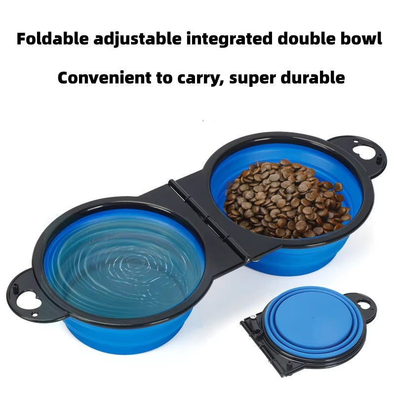 1-Piece 2-In-1 Foldable Dual Bowl Feeding Bowl Portable Outdoor Travel Dog and Cat Drinking Bowl