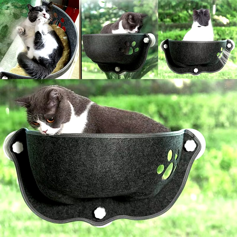 Cat Window Hammock with Strong Suction Cups Pet Kitty Hanging Sleeping Bed Storage Felt Warm Pets Cage Sunny Seat Beds