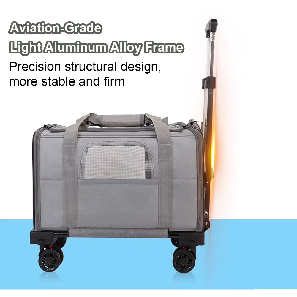 Pet Trolley Bag Detachable Rolling Carrier for Small Dogs Cats Portable Travel Carrier with Telescopic Handle and Shoulder Strap