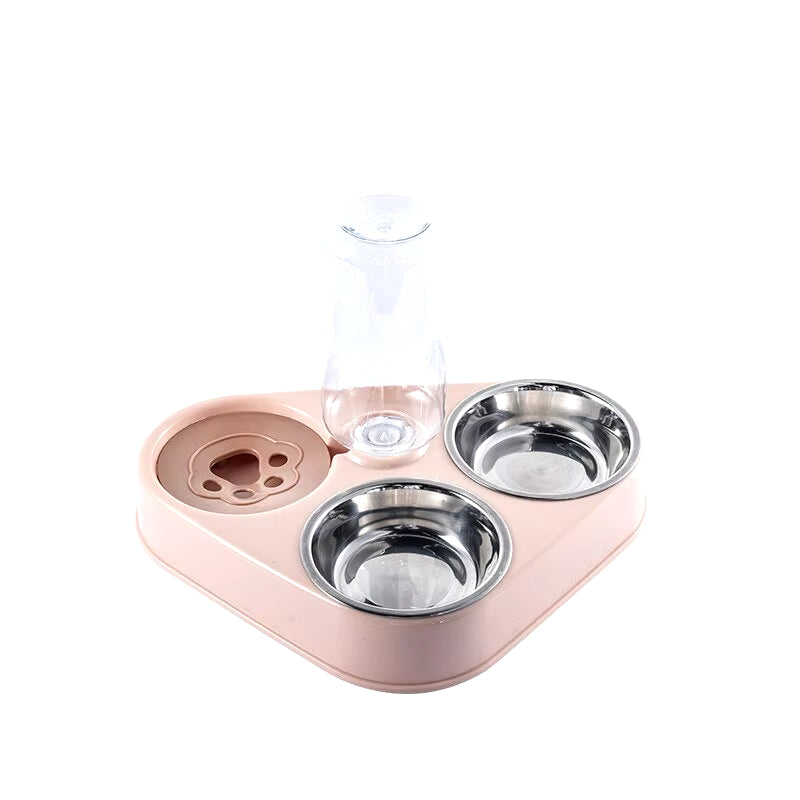 Dog and Cat Self-Service Feeder Anti-Knock Double Bowl Water Bottle Pet Supplies Stainless Steel Feeder Cat Drinking Fountain