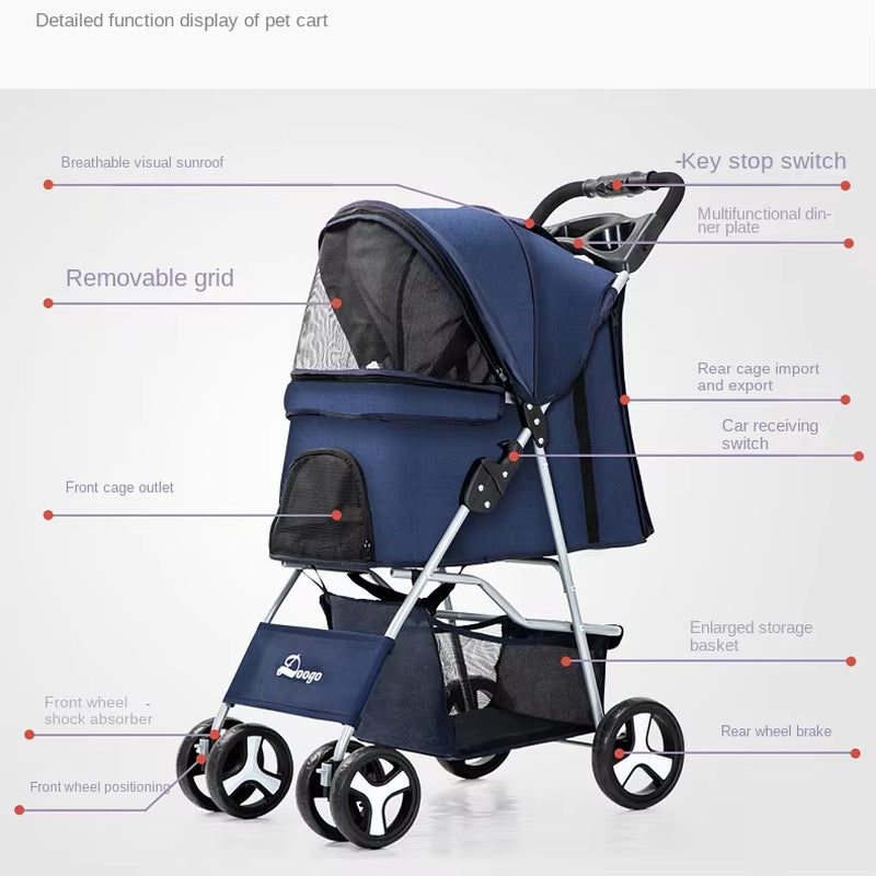 2023 Pet Dog Stroller Cats Baby Stroller Detachable One-Shoulder Handbag Portable Breathable Dog Cat Trolley Pet Carrier Bag