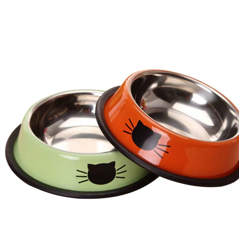 Cat Food Bowl Stainless Steel Kitten Cat Feeder Water Bowl with Non-Slip Rubber Base Small Pet Bowl Cat Accessories Pet Supplies