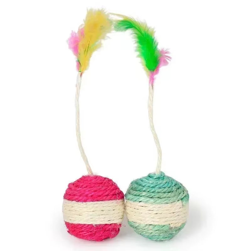 Cat Toy Pet Cat Sisal Scratching Ball Training Interactive Toy for Kitten Pet Cat Supplies Funny Play Feather Toy Cat Accessorie