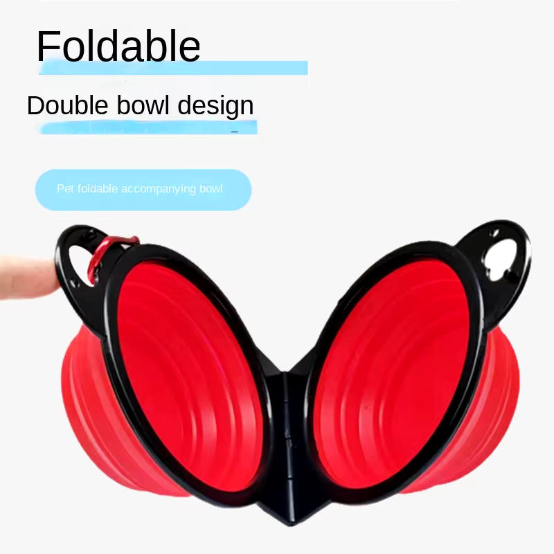 1-Piece 2-In-1 Foldable Dual Bowl Feeding Bowl Portable Outdoor Travel Dog and Cat Drinking Bowl