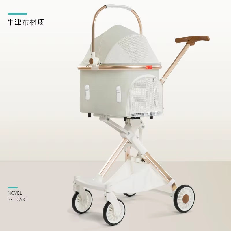 Foldable Pet Stroller 4 Wheels Lightweight Outdoor Travel Pet Trolley Bearing Weight 15 KG for Cats Small Dogs Pet Supplies