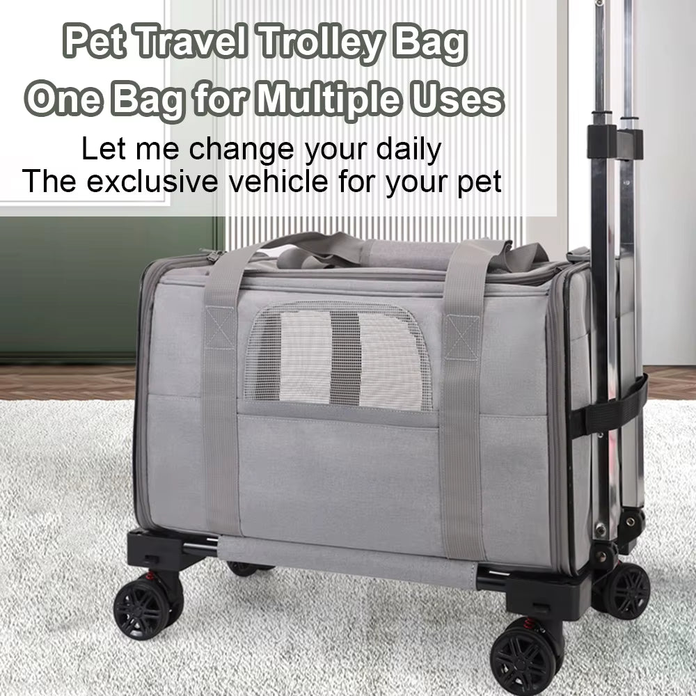 Pet Trolley Bag Detachable Rolling Carrier for Small Dogs Cats Portable Travel Carrier with Telescopic Handle and Shoulder Strap