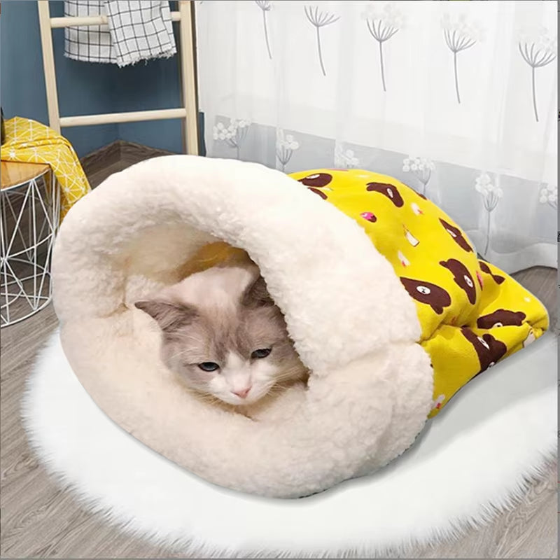 Comfortable Cat Sleeping Bag Soft Cat Bed Warm Closed Cat Bed Funny Tunnel Pet Nest Lovely Nest for Cats 2.5-7Kg Pet Supplies