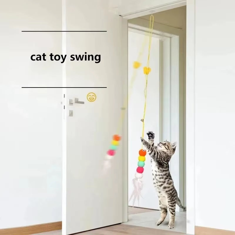 Feather Ball Caterpillar Cat Toy, Pet Self Hi Toy, Hanging Retractable Rope Sound Toy