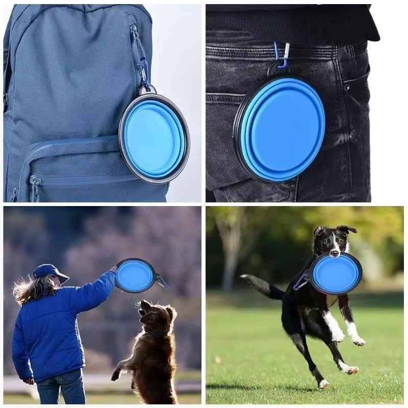 Folding Pet Bowl Dog Bowl with Carabiner Outdoor Camping Travel Portable Folding Supplies Dishes Cat Food Water Bowl