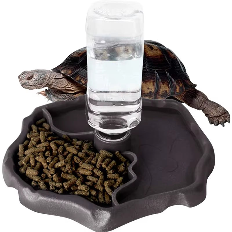 Reptile Feeders Waterer Automatic-Refilling Turtle Water Dispenser Bottle Tortoise Food Water Bowl Feeding Dish for Lizards