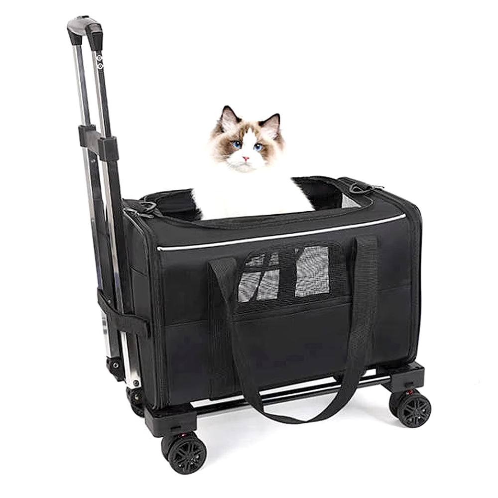 Pet Trolley Bag Detachable Rolling Carrier for Small Dogs Cats Portable Travel Carrier with Telescopic Handle and Shoulder Strap