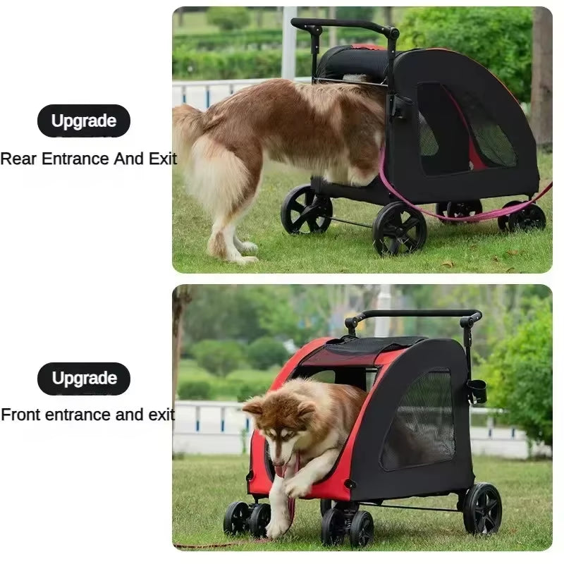 Foldable Large Dog Pet Stroller Large Space Breathable Mesh Dog and Cat Stroller for 50KG Large Dog Walking Transport Car