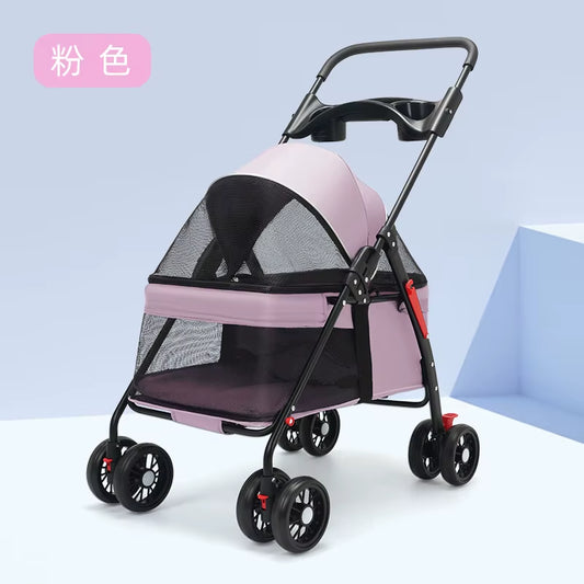 Pet Stroller Dog Cat Teddy Baby Stroller Small Outdoor Pet Cart Lightweight and Foldable for Outdoor Travel