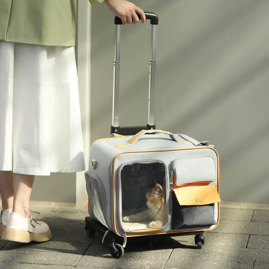 Pets Go Out with Portable Trolley Cases Pet Carrier with Wheels Suitcases Small Dogs Cats Pet Cat Travel Carrier for Out Going