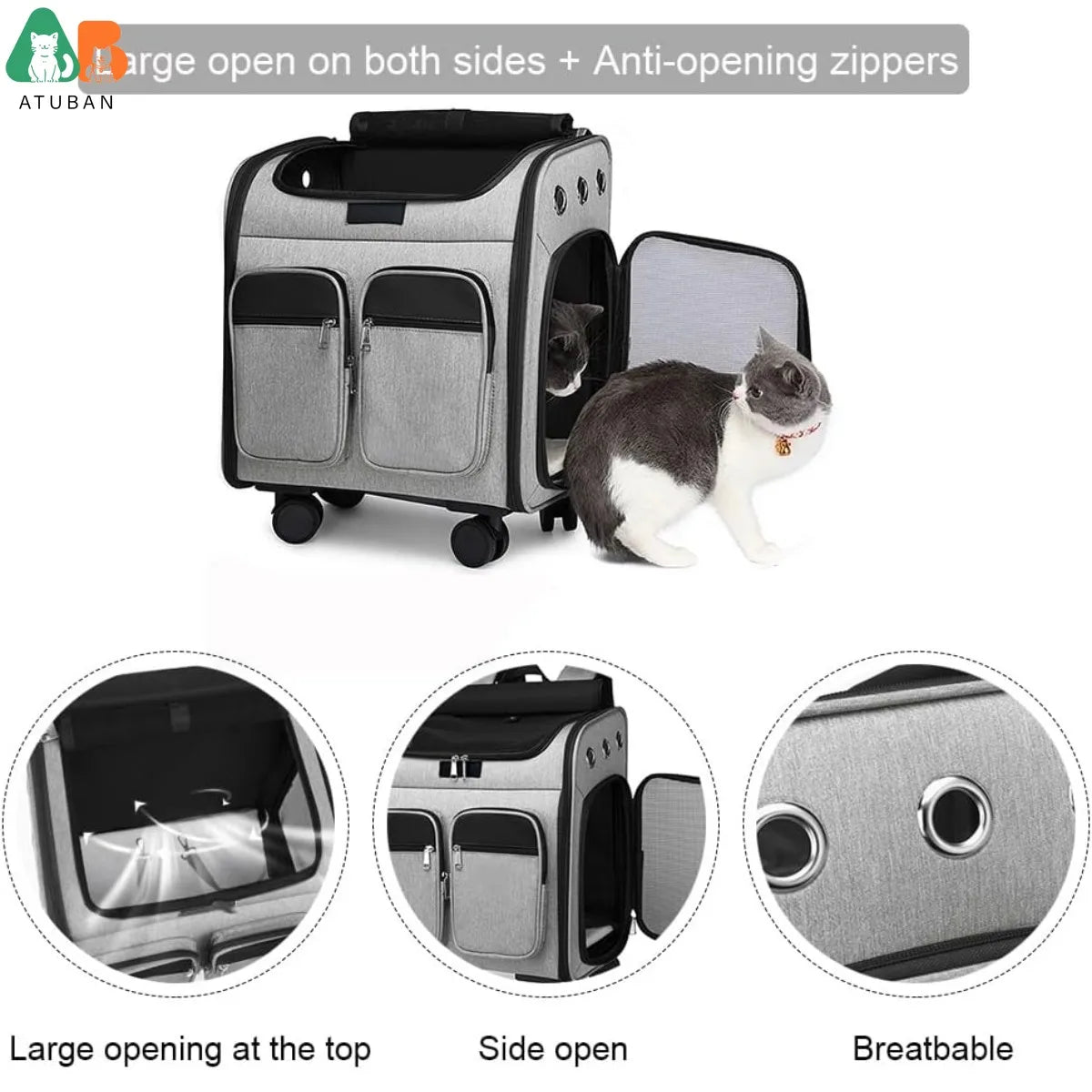 Wheeled Pet Carrier Backpack Pet Stroller, Travel Carrier, Car Seat for Small Dogs Cats Puppies, Comfort Cat Backpack
