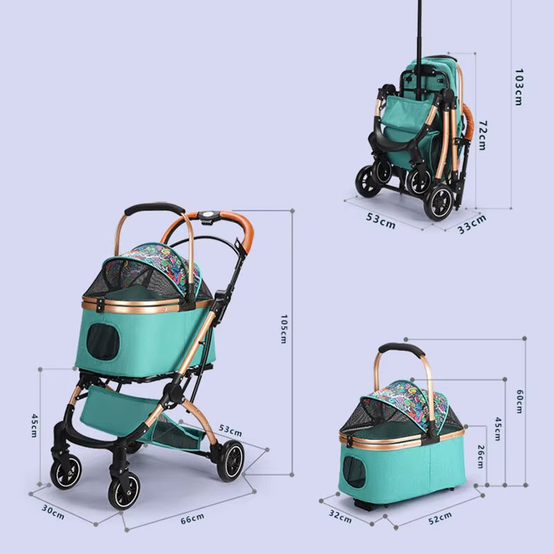 Pet Stroller Travel Dog Stroller 4 Wheel Dog Stroller Foldable Travel Carriage Quick Installation