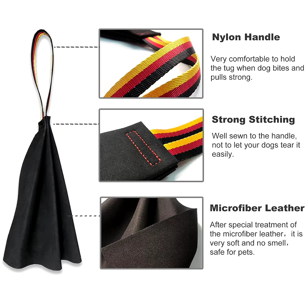 Interactive Flirt Pole for Dogs, Leather Bite Rag, Dog Chew Toys, Puppy Ball Toys for Teething Small and Large Dogs, K9 Training