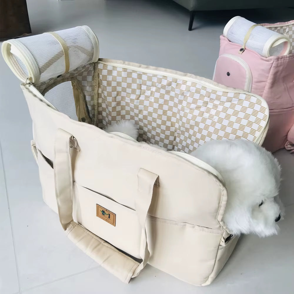 Portable Pet Travel Carrier Tote Bag for Cat, Breathable Dog Travel Bag Carrier Shoulder Bag Carrier Car Seat Bed Safe Travel