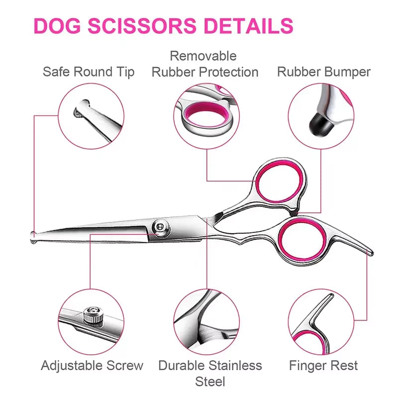 Premium Titanium Coated Dog Grooming Scissors with Safety round Tips - Professional Grade Kit for Precise and Safe Trimming