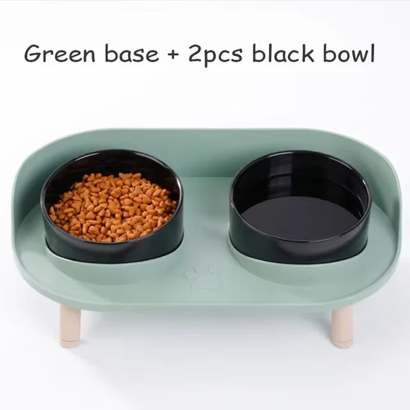 Food Feeders Pet Cat Double Bowls Feeder Adjustable Height Cats Dogs Drinker Water Bowl Dish Elevated Feeding Kitten Supplies