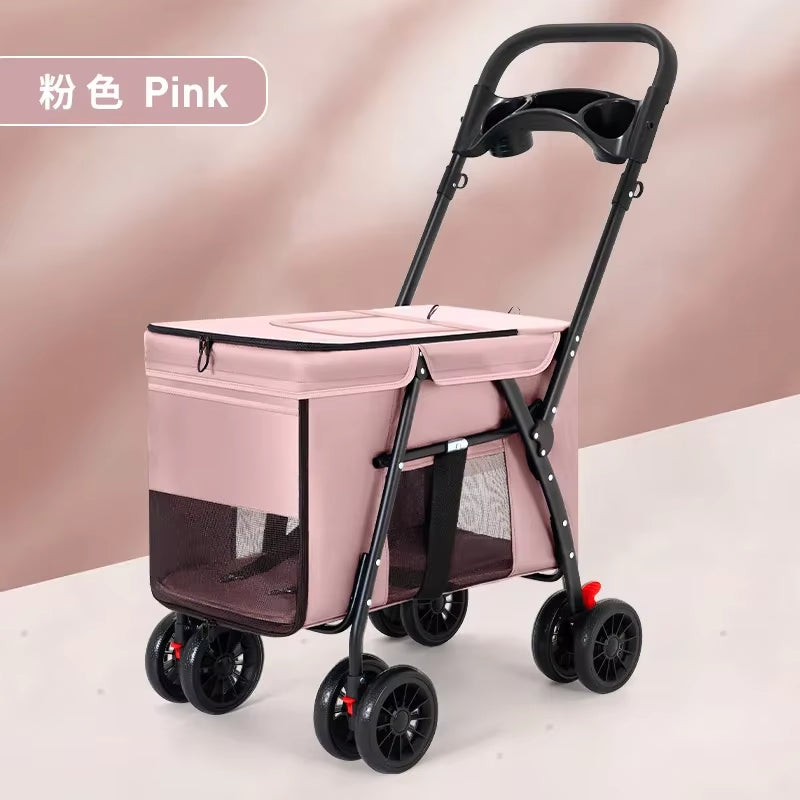 Medium to Large-Sized Dog Pet Cart Dog Cat Teddy Baby Stroller for Outdoor Use Small Pet Cart Lightweight and Foldable