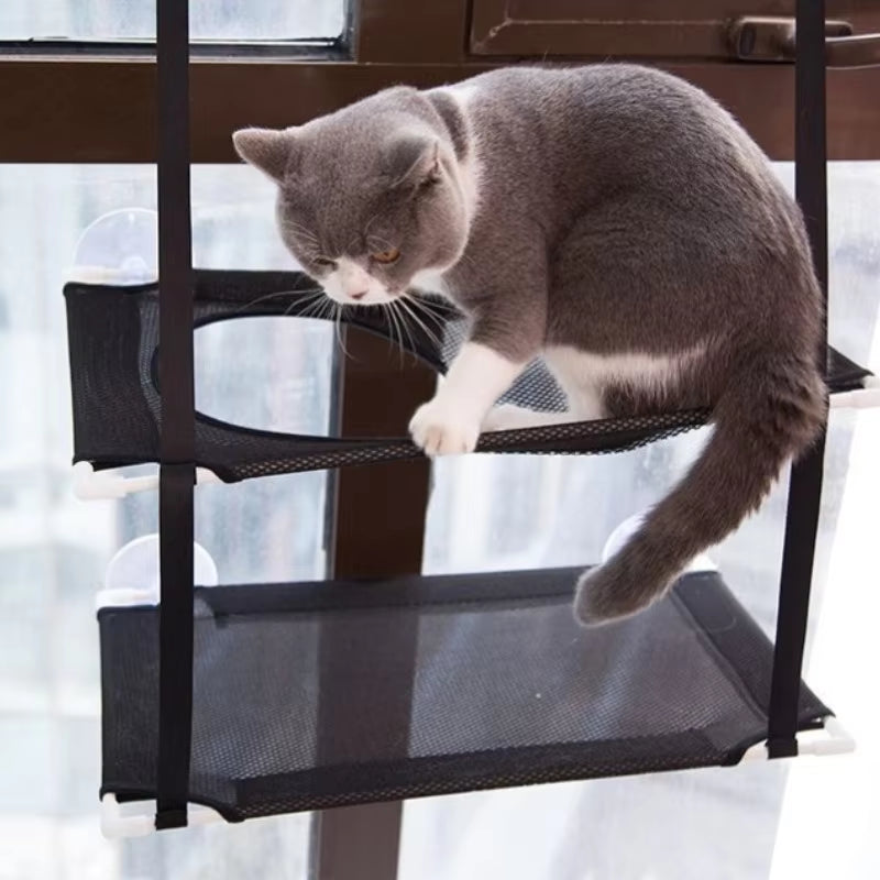 Cat Hammock Window Bed Kitten Sunny Seat Hanging Mount Beds Cat Sofa Playing Double-Decker Tunnels Suction Cup Wall Pet Hanging