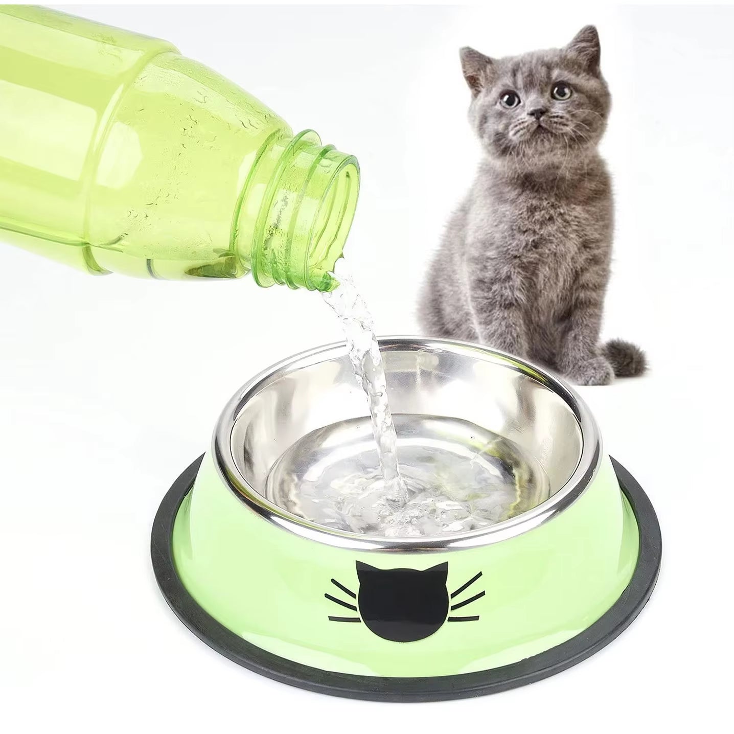 Cat Food Bowl Stainless Steel Kitten Cat Feeder Water Bowl with Non-Slip Rubber Base Small Pet Bowl Cat Accessories Pet Supplies